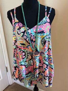crown & ivy Multicolor Paisley V-Neck Double-Strap Tank Top